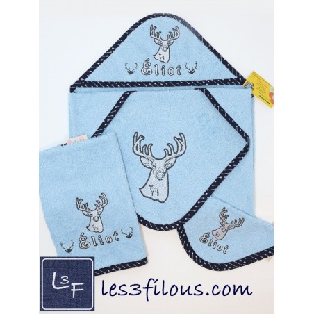 Chevreuil Chasse Serviette Capuchon Brodée et Personnalisée DOU-054