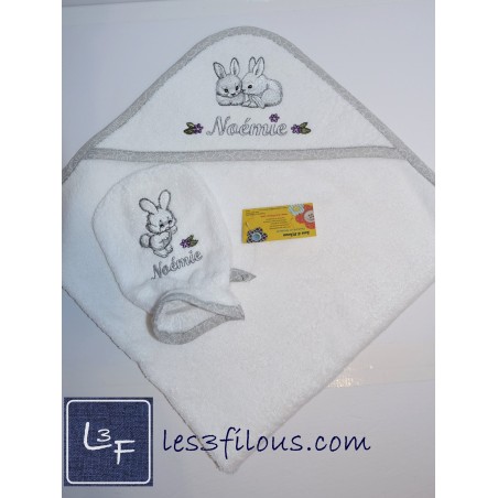 Lapins Bunny Serviette Capuchon Brodée et Personnalisée DOU-057