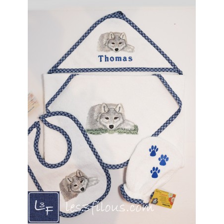 Loup Serviette Capuchon Brodée et Personnalisée DOU-066