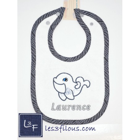 Baleine Bavette Brodée et Personnalisée BAV-051