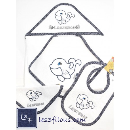 Baleine Serviette Capuchon Brodée et Personnalisée DOU-067