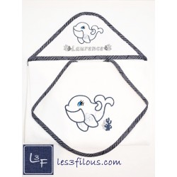 Baleine Serviette Capuchon Brodée et Personnalisée DOU-067