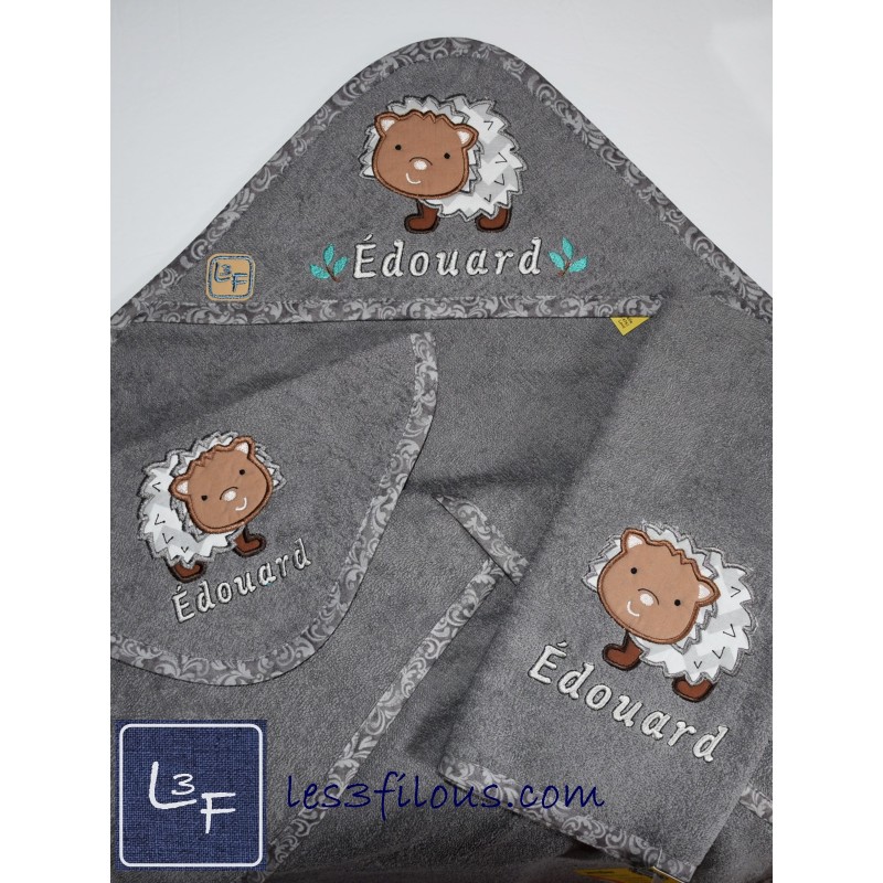 Hérisson Serviette Capuchon Brodée et Personnalisée DOU-069