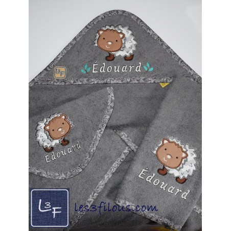 Hérisson Serviette Capuchon Brodée et Personnalisée DOU-069
