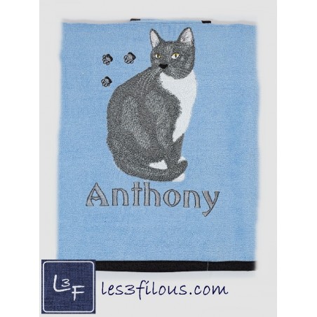Chat Noir Drap de Bain Brodé et Personnalisé DRA-007